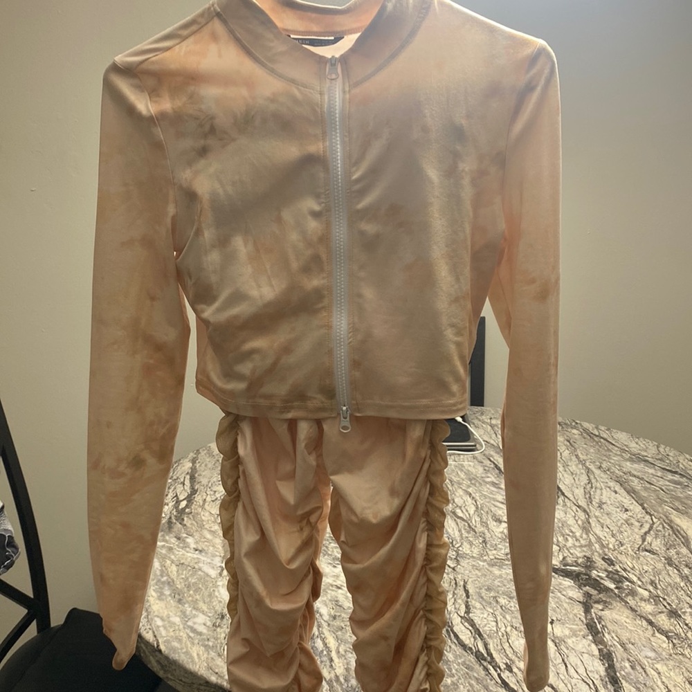 Two piece cream rugged jogger suit / fashion jumpsuit